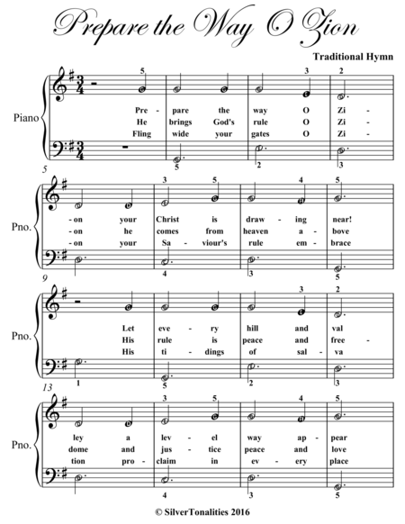 Prepare the Way O Zion Easy Piano Sheet Music