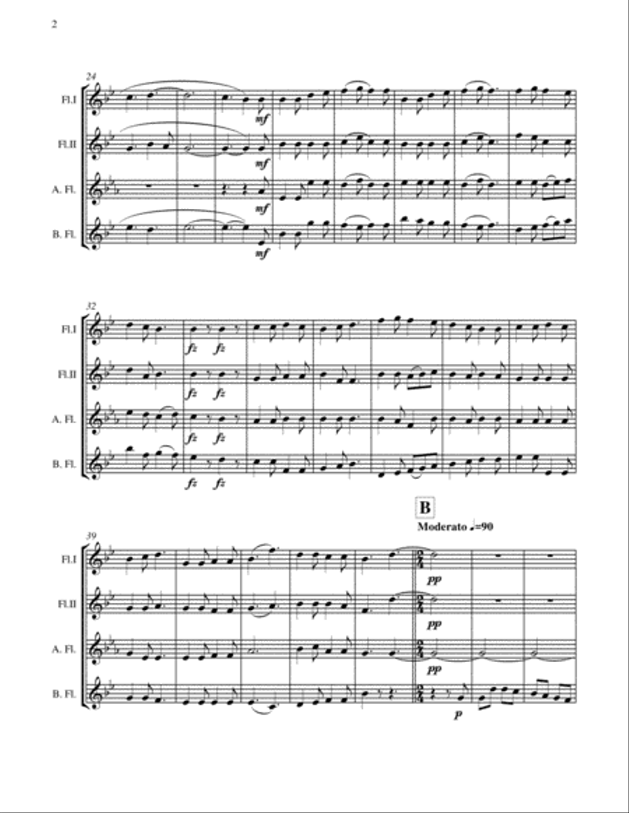 Christmas Day-Gustav Holst-FLUTE CHOIR QUARTET (2 Flutes; Alto Flute and Bass Flute) - Advance Inter Flute Choir scores gallery preview page 5