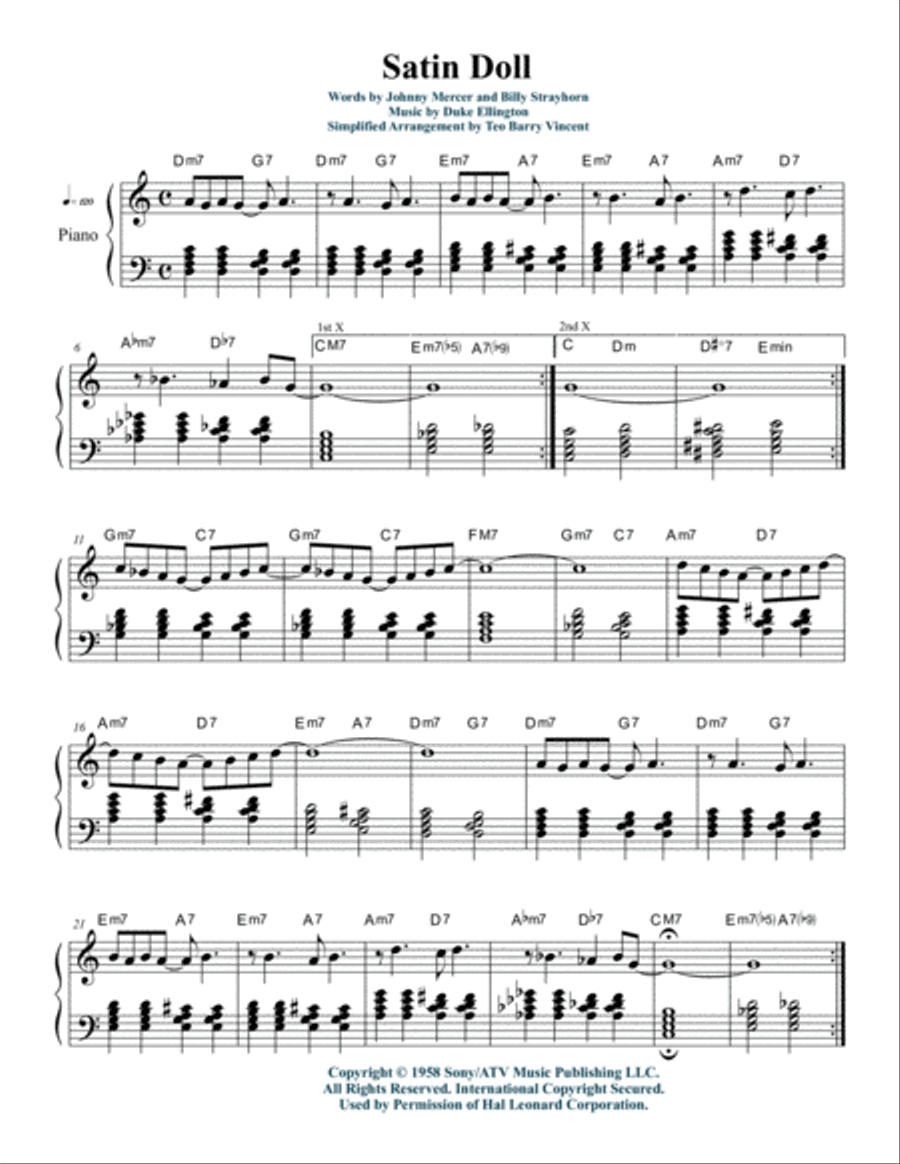 Satin Doll Easy Piano scores gallery preview page 1