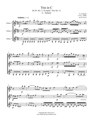 Trio in C, H. IV, No. 1 - ii - Andante (Guitar Trio) - Score and Parts