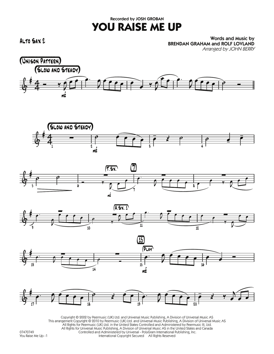 Book cover for You Raise Me Up - Alto Sax 2