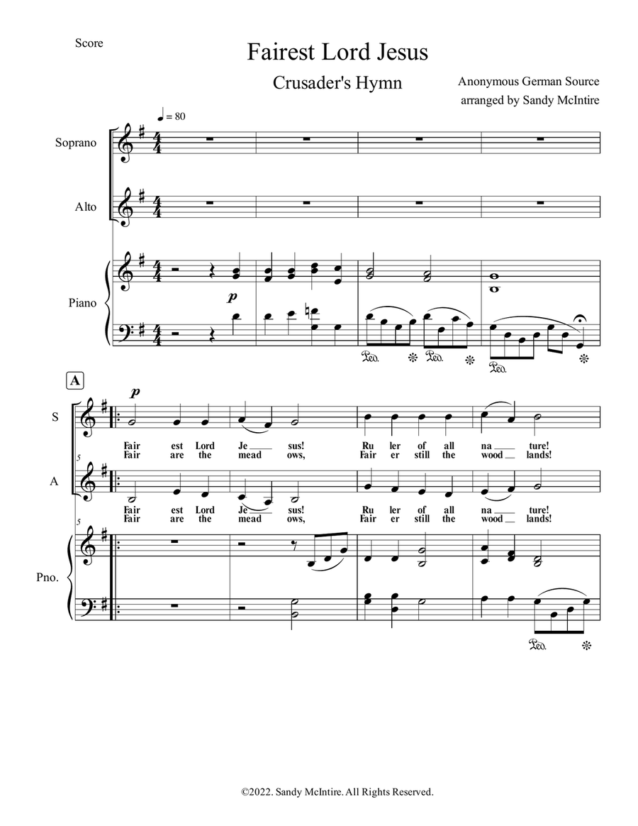 Fairest Lord Jesus Alto Voice scores gallery preview page 1