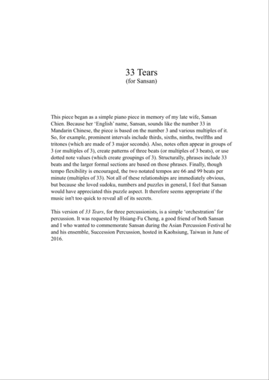 33 Tears (for percussion trio) Percussion Ensemble scores gallery preview page 4