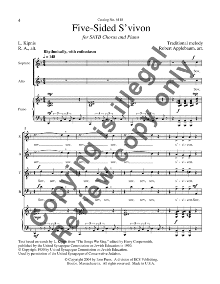 Five-Sided S'vivon (Choral Score) image number null
