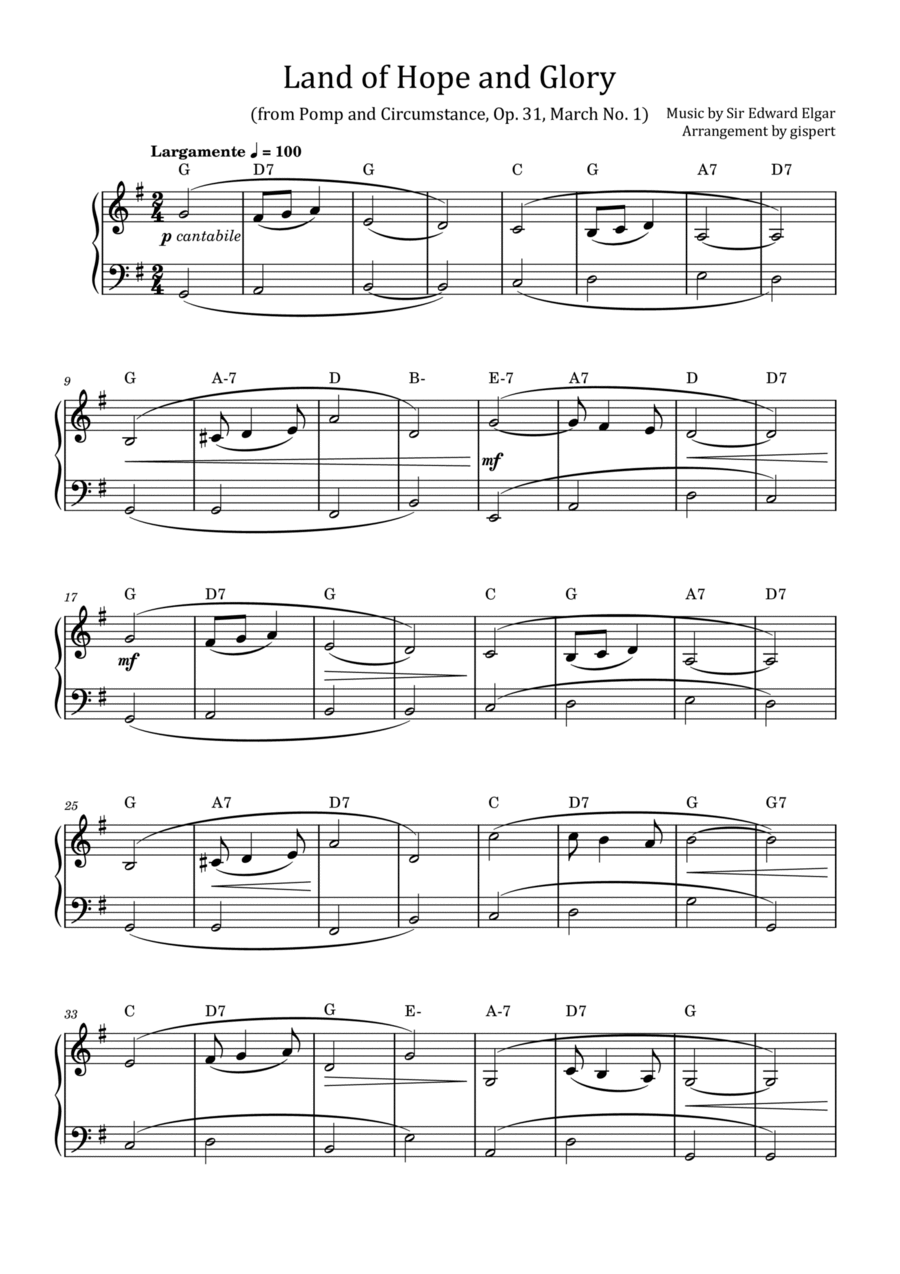 Land of Hope and Glory (from Pomp and Circumstance, Op. 31, March No. 1) with chords Easy Piano scores gallery preview page 1