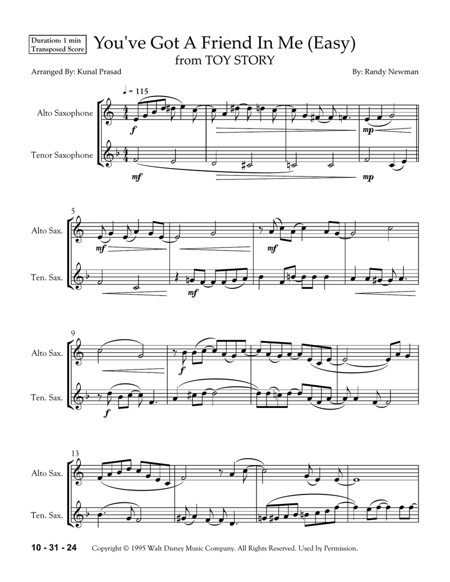 You've Got A Friend In Me Tenor Saxophone scores gallery preview page 2