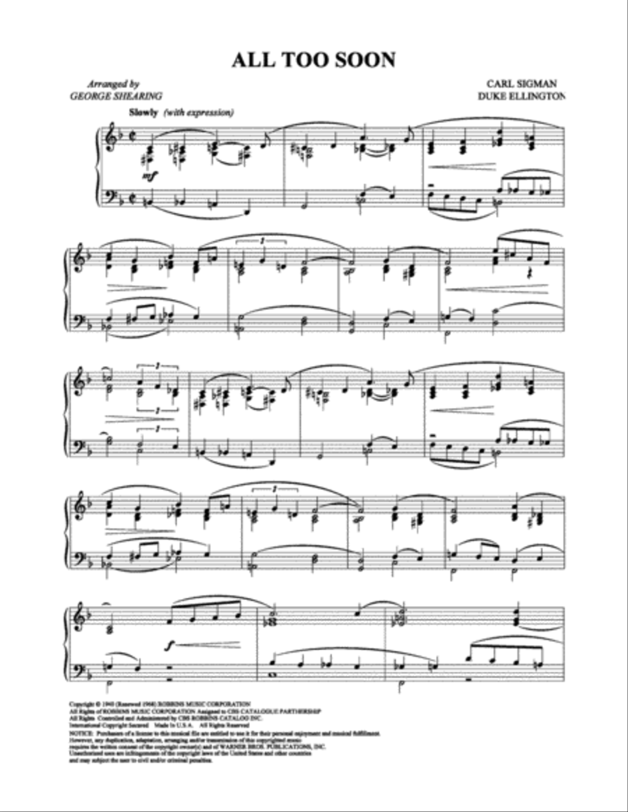 All Too Soon Piano Solo scores gallery preview page 1