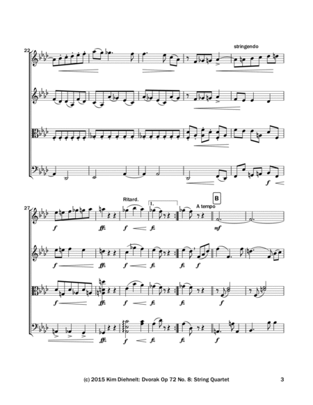 Dvorak: Slavonic Dance Op. 72, No. 8 - for string quartet (Score) image number null