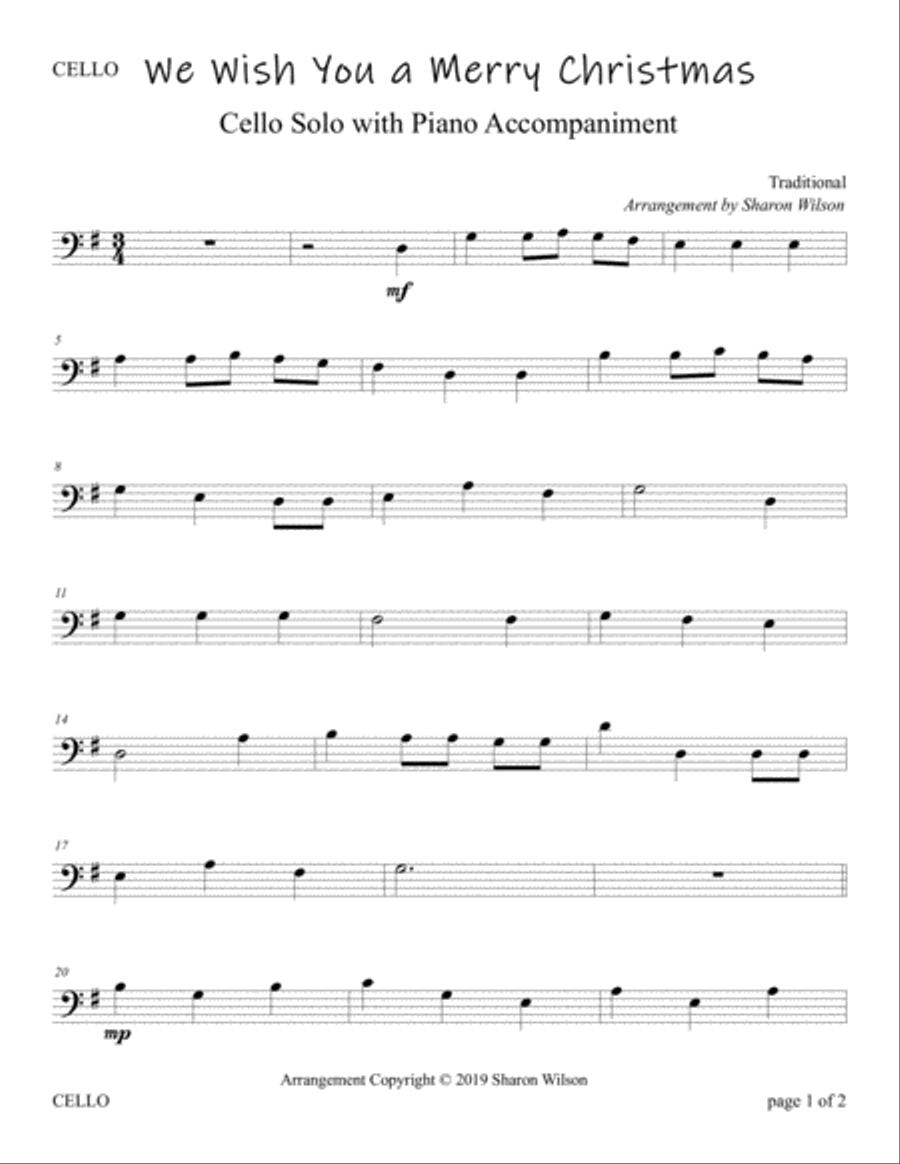 We Wish You a Merry Christmas (Easy Cello Solo with Piano Accompaniment) Piano scores gallery preview page 2