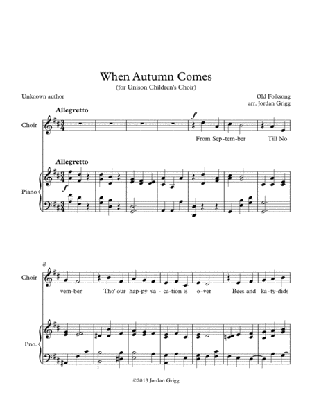 When Autumn Comes (for Unison Children's Choir) image number null