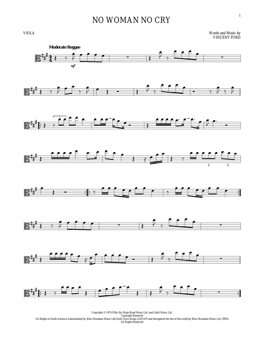 No Woman No Cry Viola Solo scores gallery preview page 1
