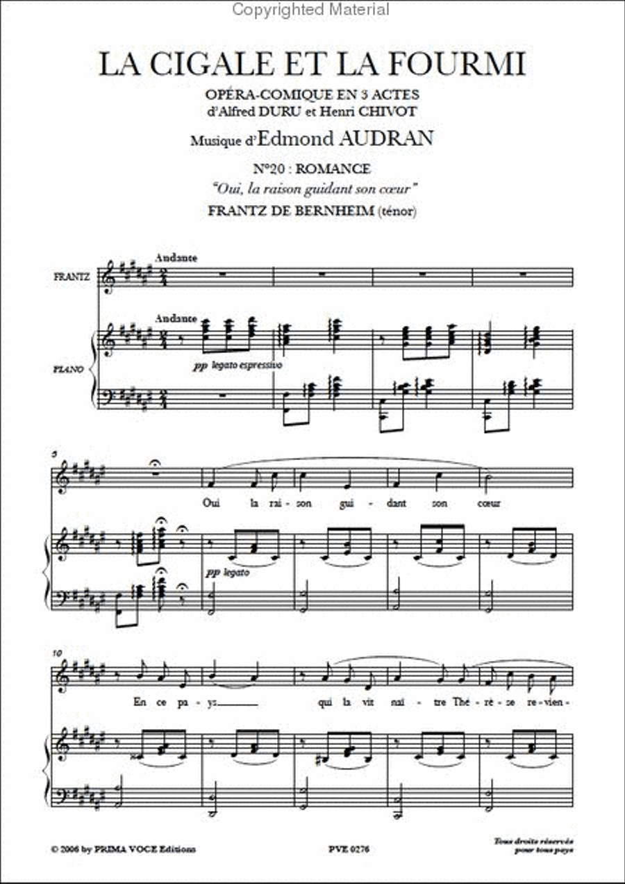 Oui, la raison guidant son coeur from La Cigale et La Fourmi Tenor Voice scores gallery preview page 2