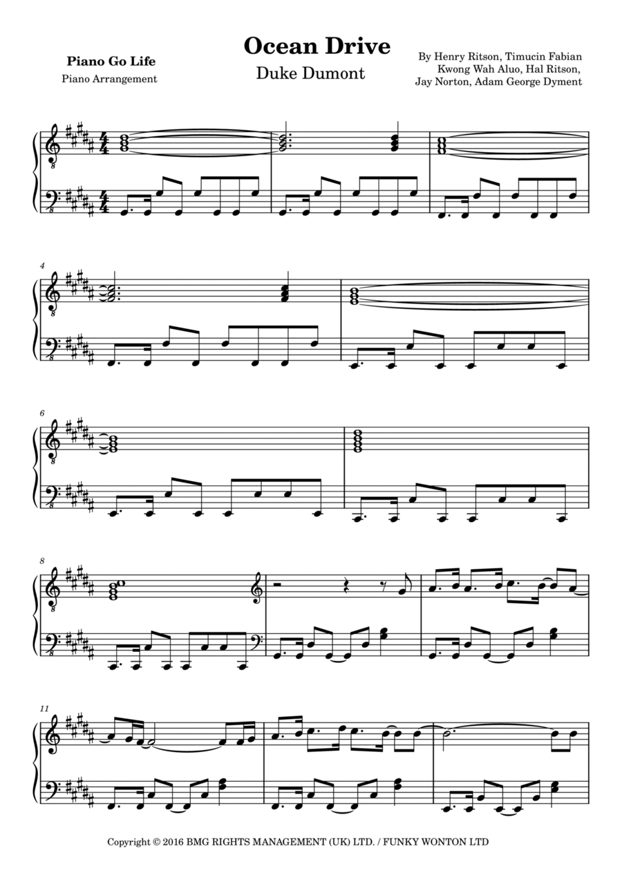 Ocean Drive Piano Solo scores gallery preview page 1