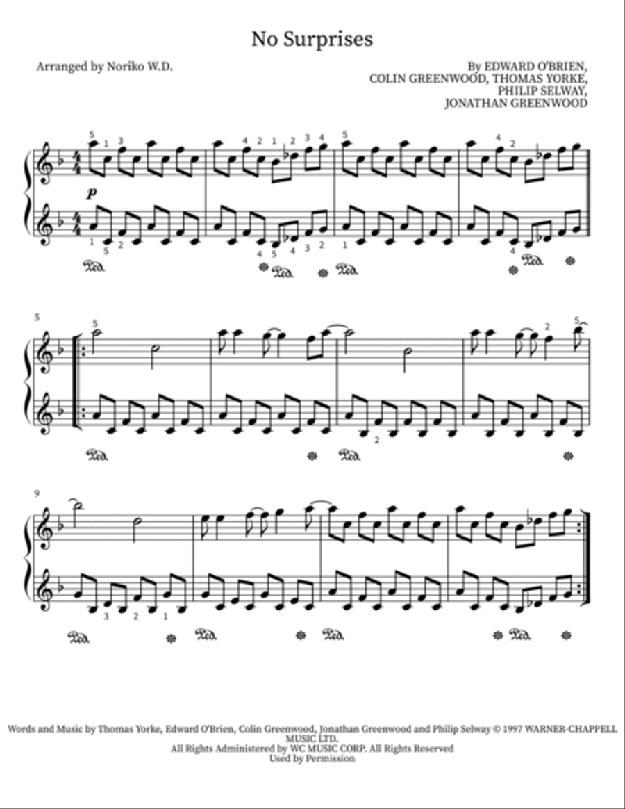 No Surprises Easy Piano scores gallery preview page 1