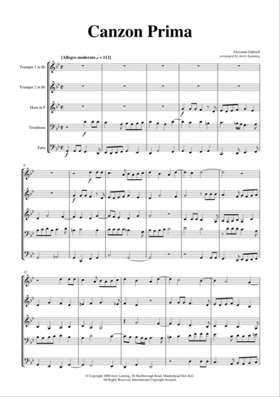 Canzon Prima for brass quintet Brass Quintet scores gallery preview page 2