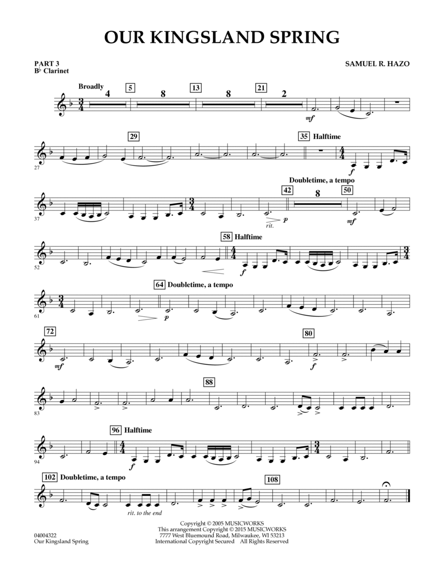 Our Kingsland Spring - Pt.3 - Bb Clarinet Concert Band scores gallery preview page 1