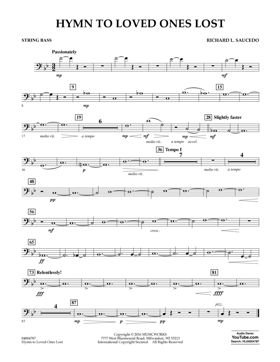 Hymn to Loved Ones Lost - String Bass Double Bass scores gallery preview page 1