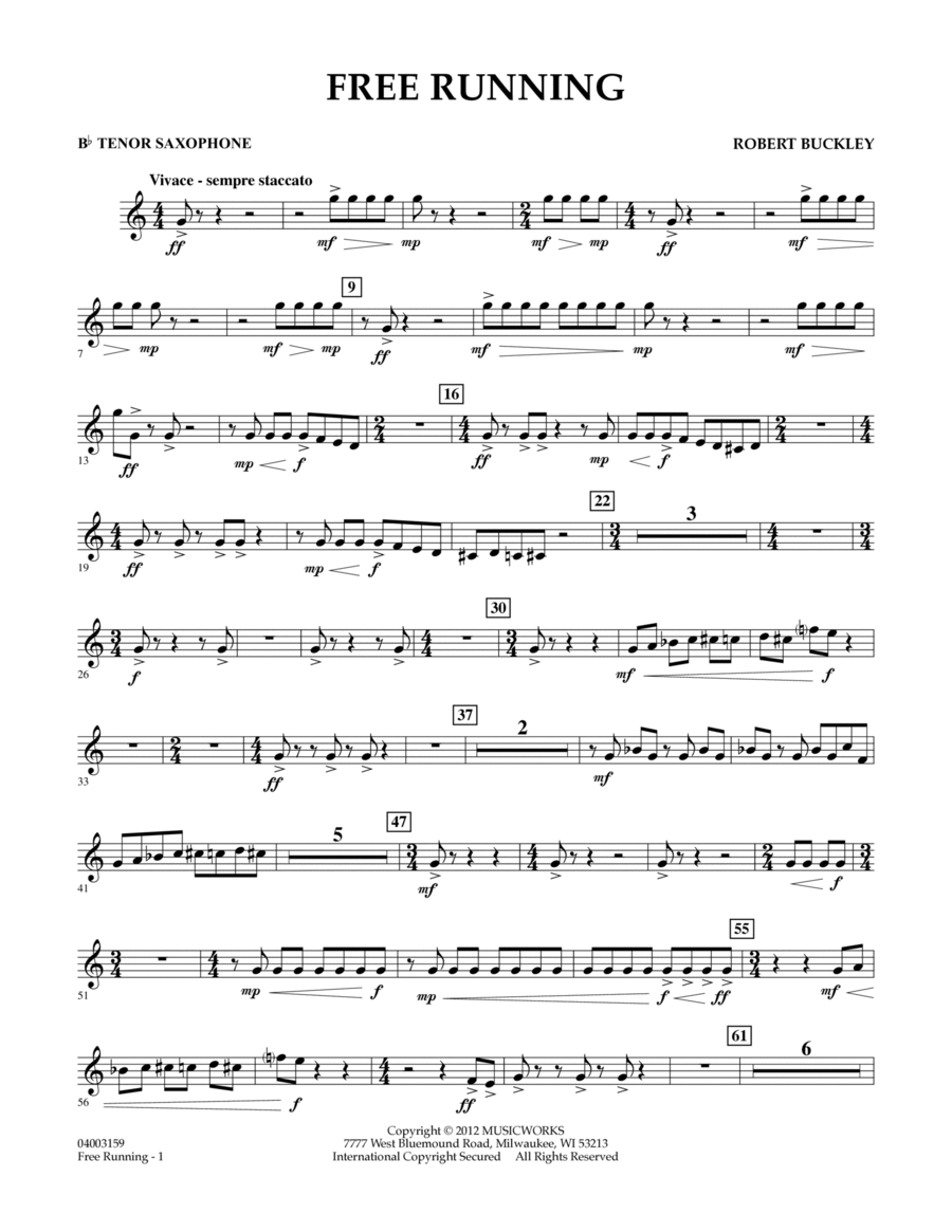 Free Running - Bb Tenor Saxophone Concert Band scores gallery preview page 1