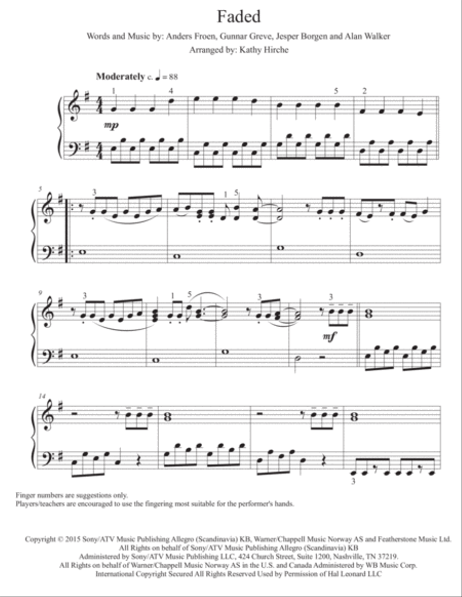 Faded Piano Solo scores gallery preview page 2