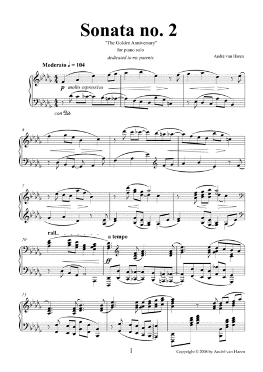 Piano sonata no. 2 in D flat Major - The Golden Anniversary Piano Solo scores gallery preview page 1