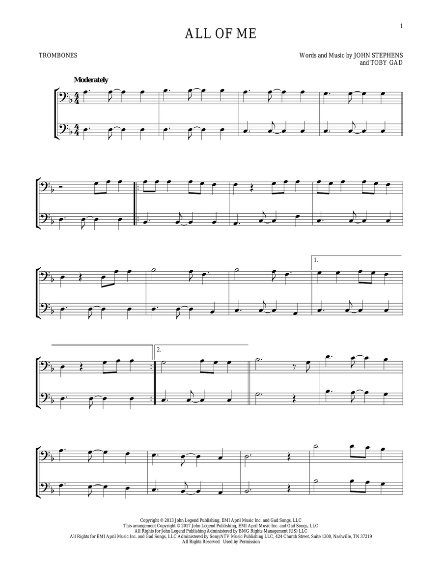 All Of Me Trombone Duet scores gallery preview page 1