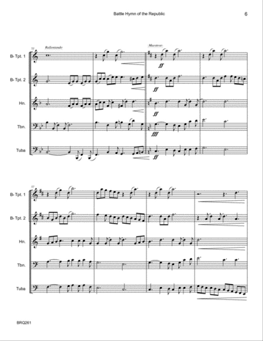 BATTLE HYMN OF THE REPUBLIC for BRASS QUINTET/SEXTET (unaccompanied) Brass Quintet scores gallery preview page 6