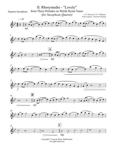 Williams - Rhosymedre (for Saxophone Quartet SATB) image number null