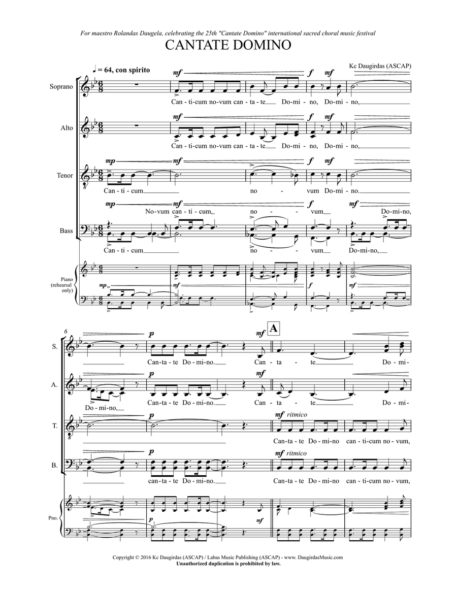 Cantate Domino (fanfare for SATB chorus) - SCORE with piano reduction 4-Part scores gallery preview page 3