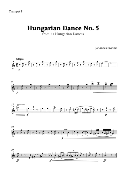 Hungarian Dance No. 5 by Brahms for Brass Quartet image number null