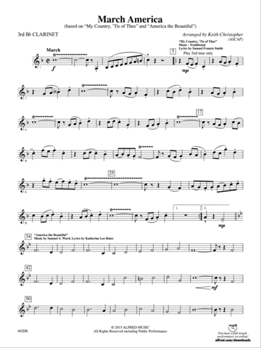 March America: 3rd B-flat Clarinet Concert Band scores gallery preview page 1