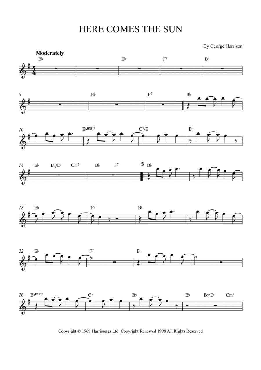 Here Comes The Sun Alto Saxophone scores gallery preview page 1