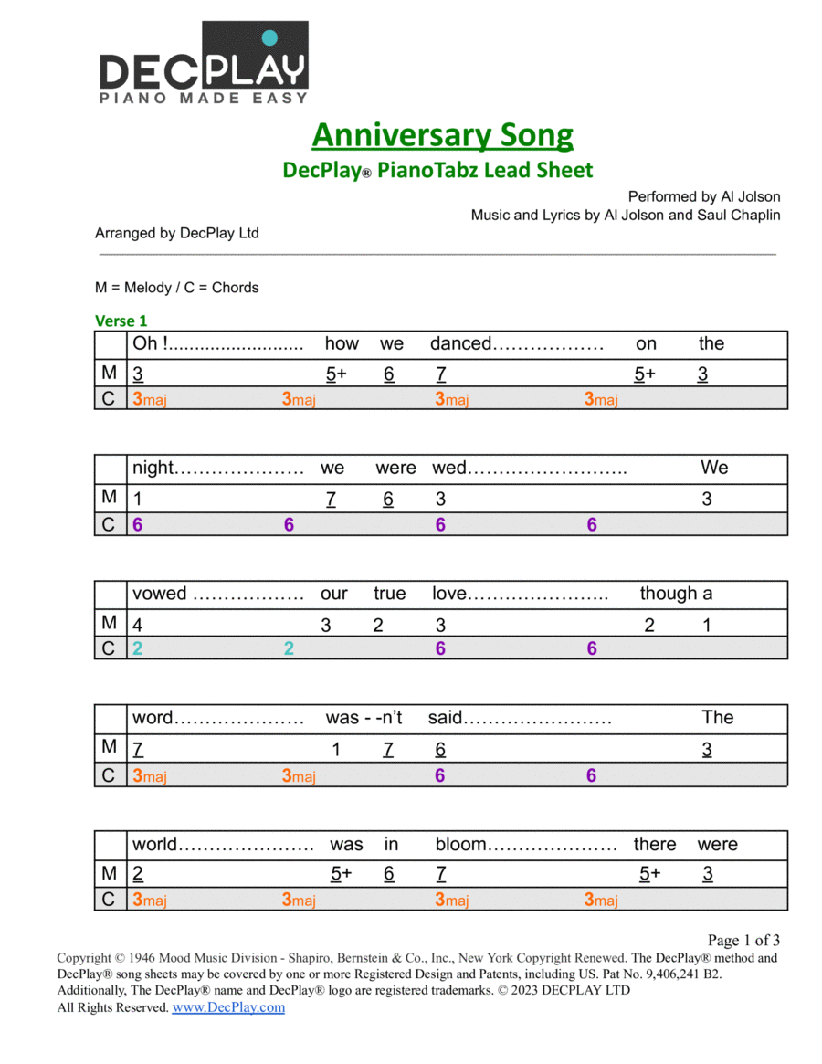Anniversary Song Easy Piano scores gallery preview page 1
