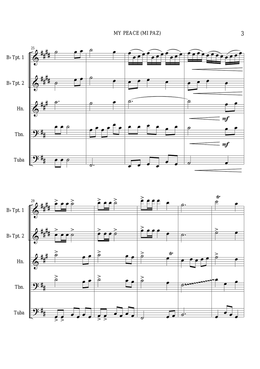 Maranatha Singers MY PEACE - Brass Quintet Score and Parts image number null