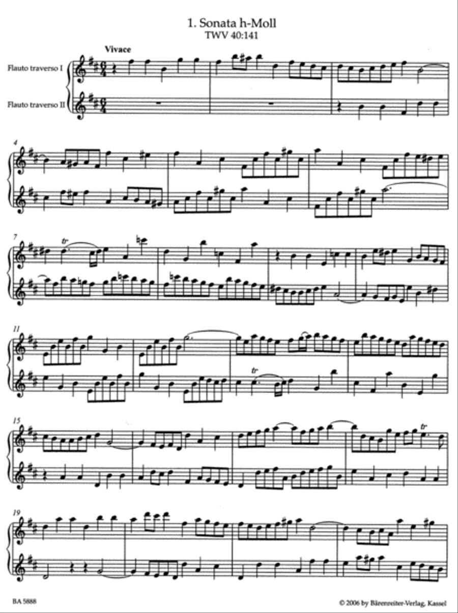Neun Sonaten for two Flutes without Bass TWV 40:141-149 Flute Duet scores gallery preview page 2
