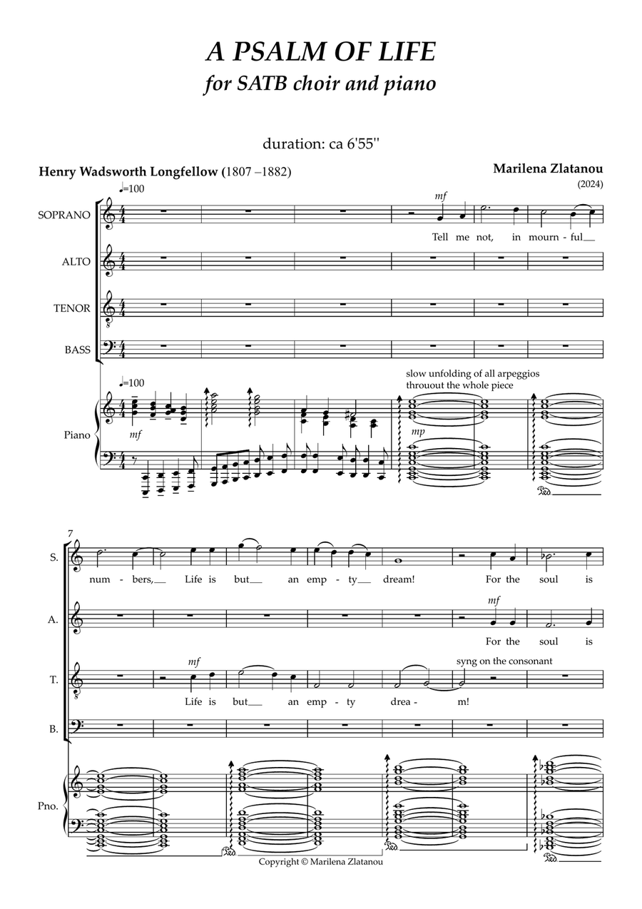 A PSALM OF LIFE, for SATB choir and piano 4-Part scores gallery preview page 1