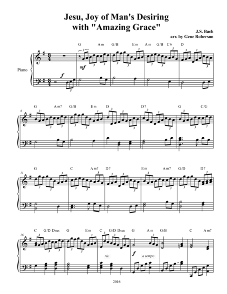 Amazing Grace with Jesu, Joy of Man's Desiring Intermediate Piano Piano Solo scores gallery preview page 2