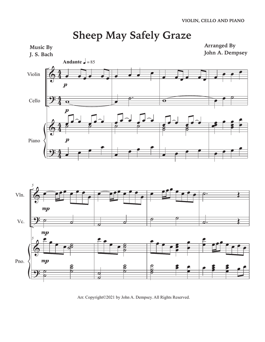 Sheep May Safely Graze (Bach): Piano Trio for Violin, Cello and Piano Piano Trio scores gallery preview page 5