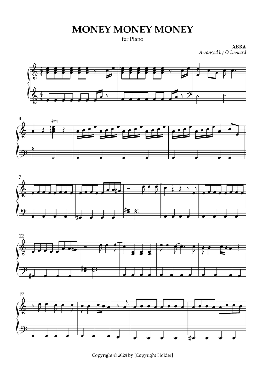 Money, Money, Money Easy Piano scores gallery preview page 1