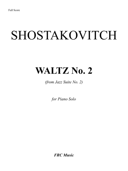 Waltz No. 2 (from Jazz Suite 2) for Piano Solo - INTERMEDIATE image number null