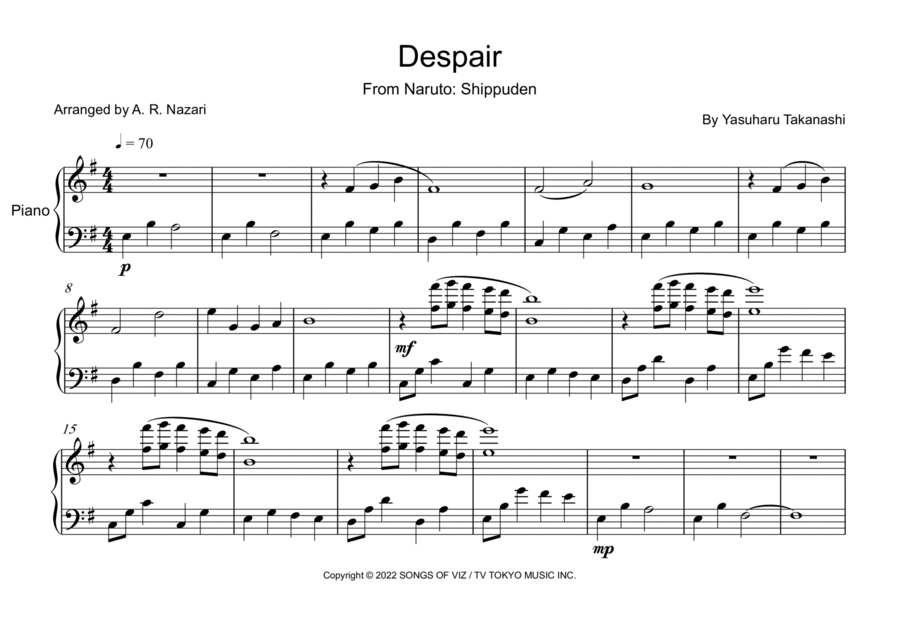 Despair (shitsui) Despair (shitsui) Easy Piano scores gallery preview page 1