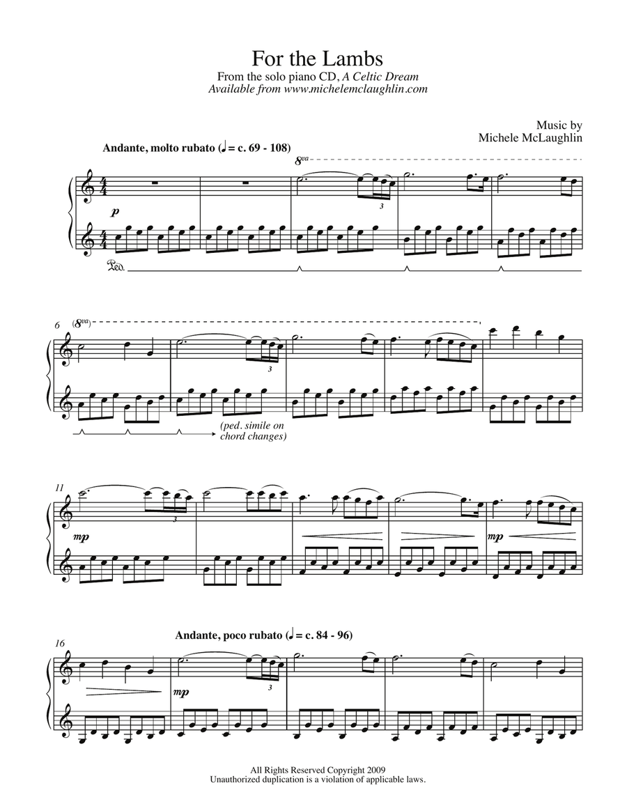 For the Lambs Piano Solo scores gallery preview page 1