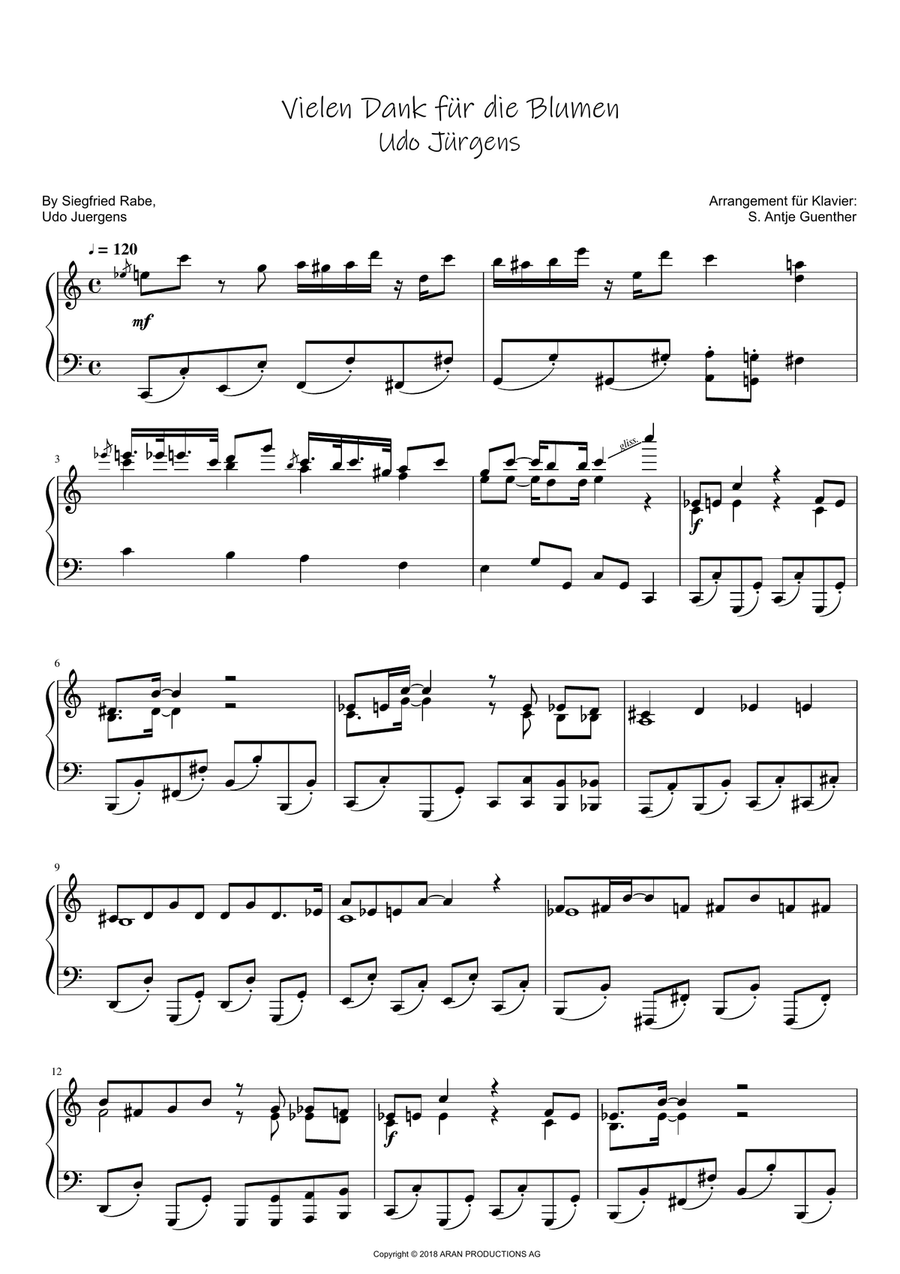Vielen Dank Fuer Die Blumen Piano Solo scores gallery preview page 1
