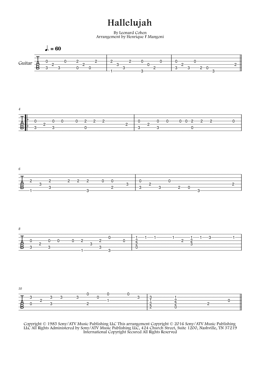 Hallelujah Guitar Tablature scores gallery preview page 1