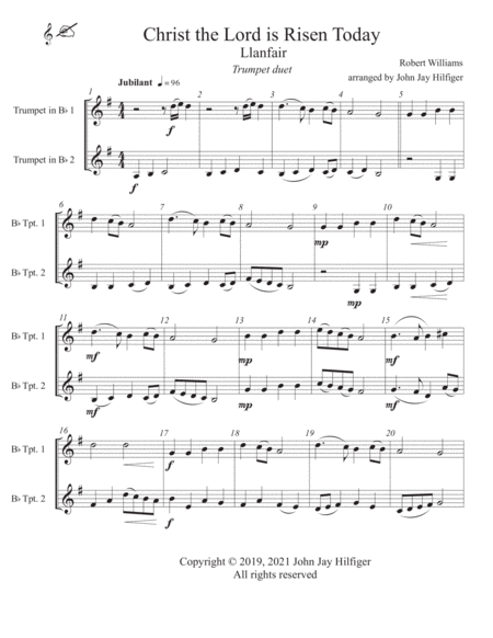 Christ the Lord Is Risen Today for Trumpet Duet by Robert Williams Trumpet Duet - Digital Sheet Music