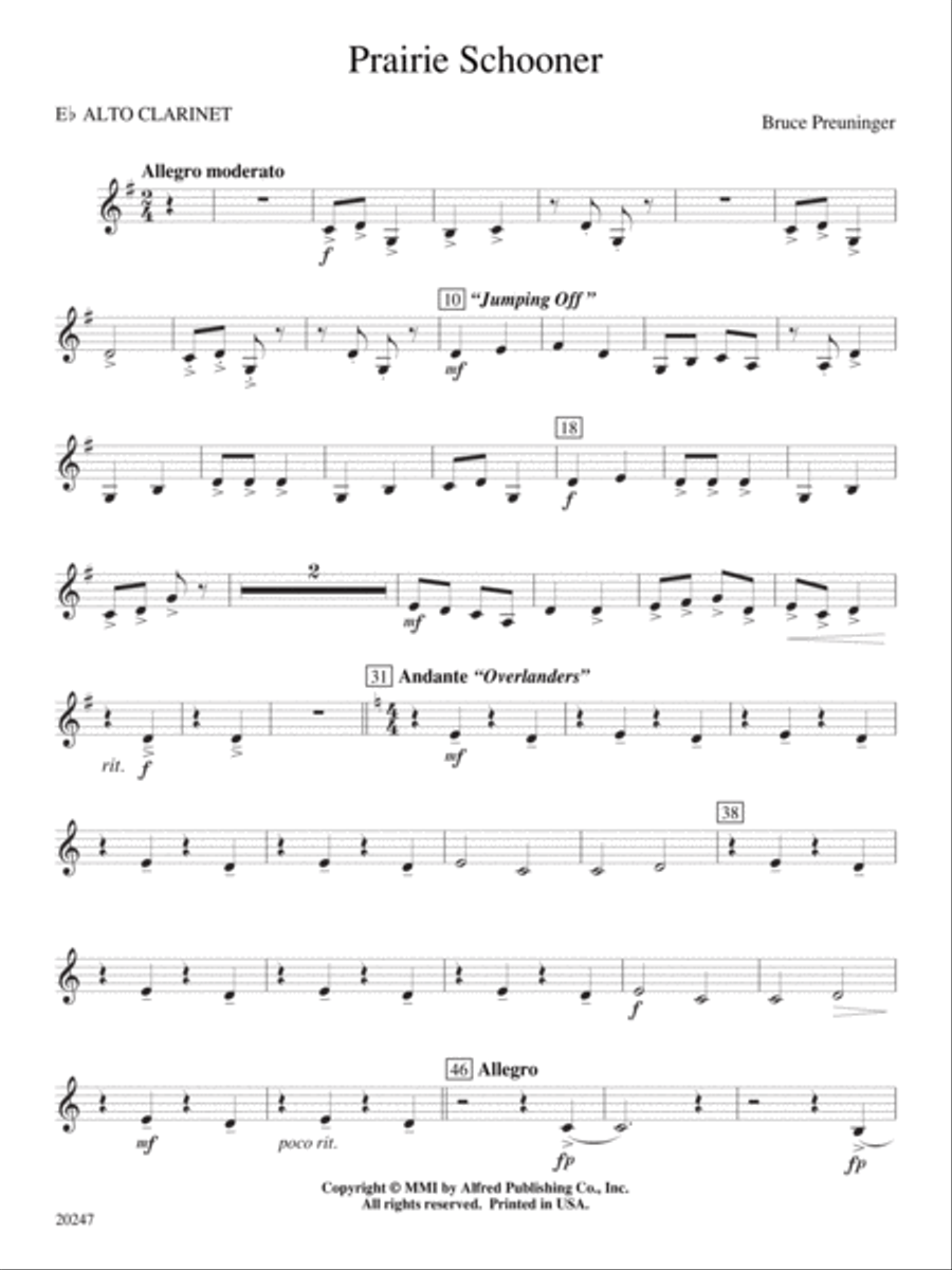 Prairie Schooner: E-flat Alto Clarinet Concert Band scores gallery preview page 1