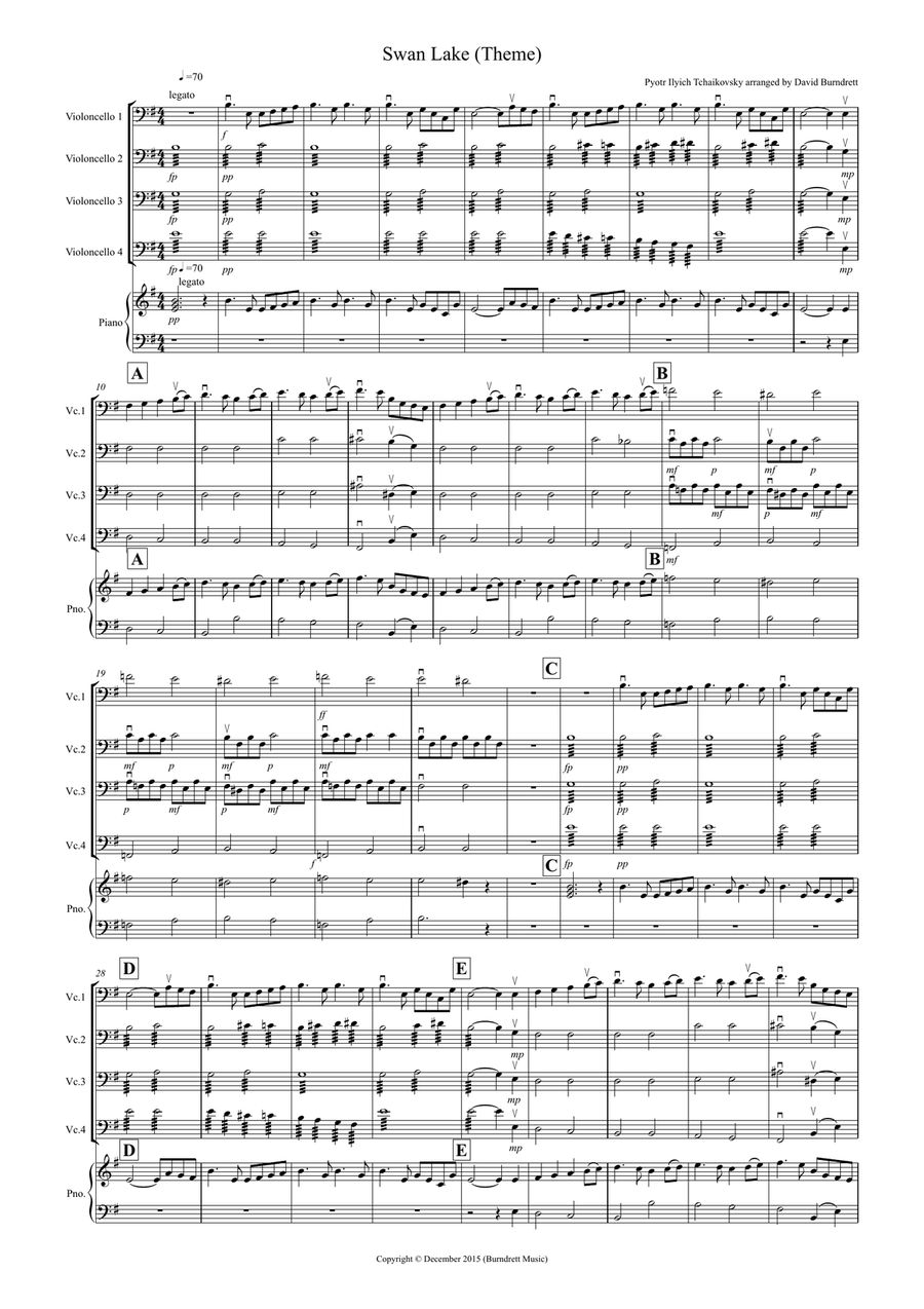 Swan Lake Theme for Cello Quartet Cello Solo scores gallery preview page 1