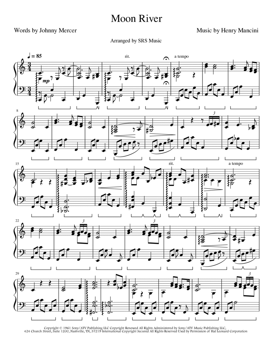 Moon River Piano Solo scores gallery preview page 1