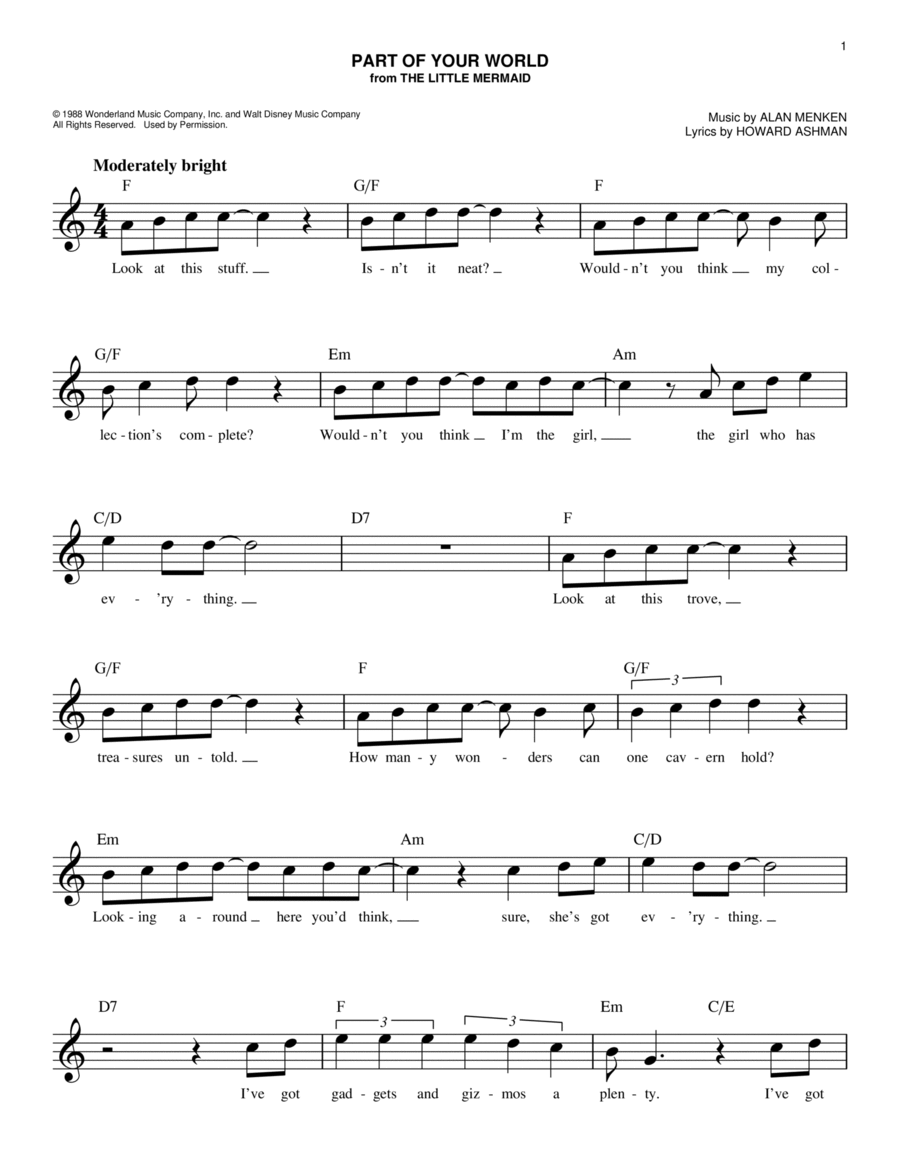 Part Of Your World (from The Little Mermaid) Piano scores gallery preview page 1