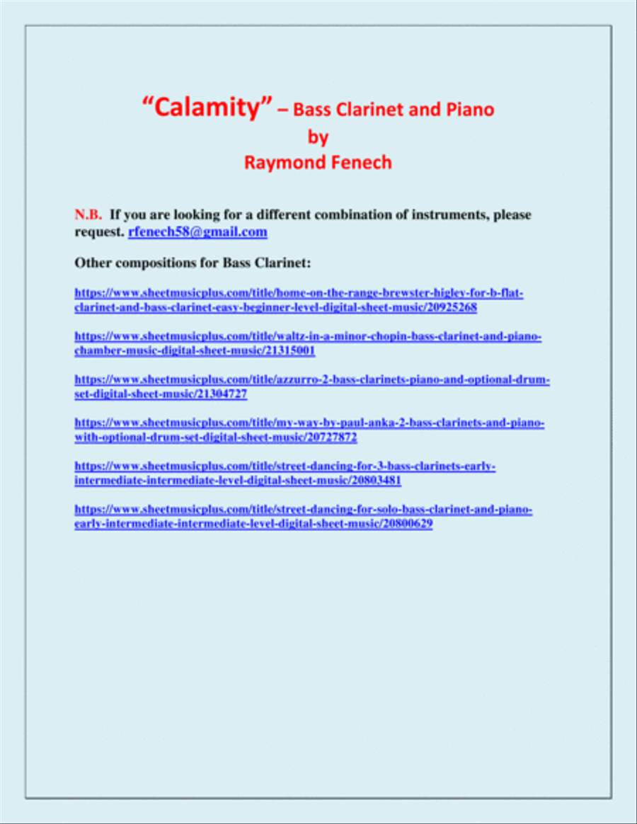 Calamity - For Bass Clarinet and Piano Bass Clarinet scores gallery preview page 3