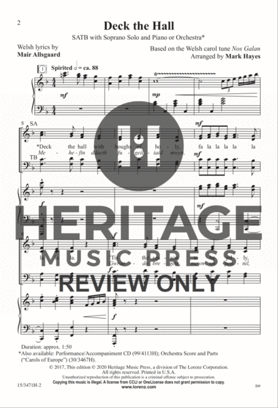 Deck the Hall Deck the Hall 4-Part scores gallery preview page 2